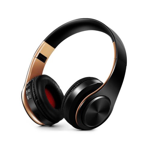Ecelen Noir Casque Bluetooth Écouteur Sans Fil Stéréo Pliable Sport Mains Libres Lecteur Mp3 &Or - Image 1