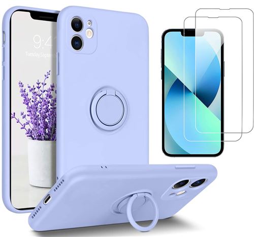 Coque Silicone Pour iPhone 11 Couleur Bleu Avec Anneau Support + 2 Verres Trempe Protection Ecran Little Boutik®