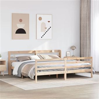 vidaXL Cadre de lit avec tête de lit 200x200 cm Bois de pin massif, lit, cadre de lit en bois massif, meuble de chambre à 3306692 - 1
