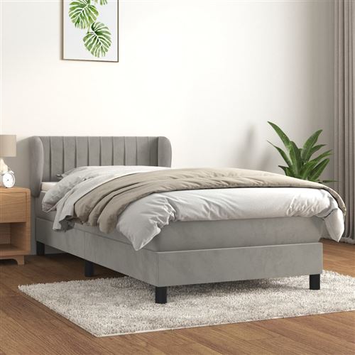 vidaXL Sommier à lattes de lit et matelas Gris clair 100x200cm Velours3127595
