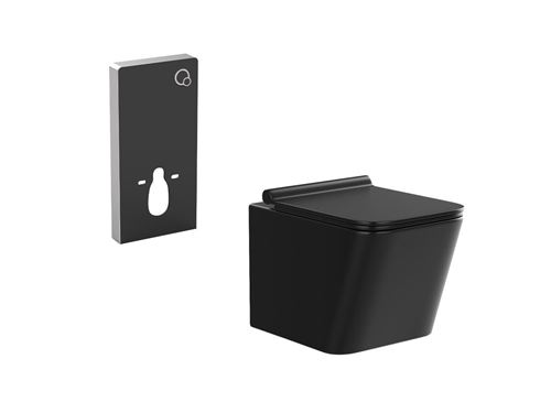 Pack WC suspendu noir mat avec bâti-support décoratif - CLEMONA