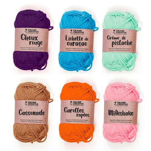 6 fils de coton spécial crochet 55 m - rose-orange-camel-vert clair-turquoise-violet - Graine Créative