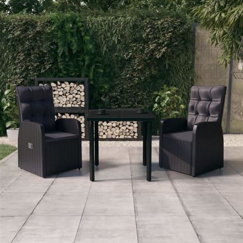 Vidaxl Noir Ensemble À Manger De Jardin Avec Coussins 3 Pcs - Image 2