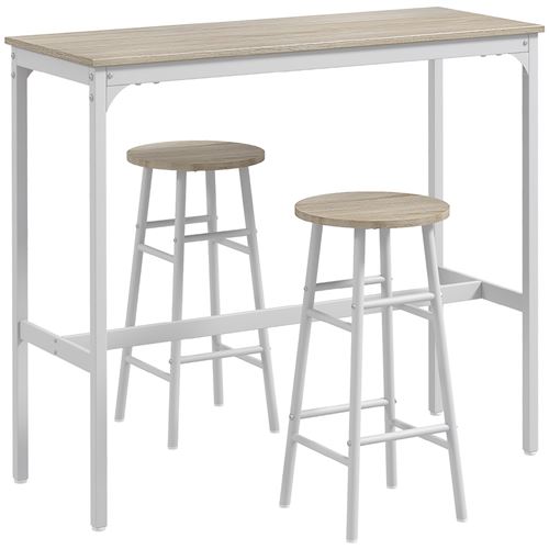 Non Communiqué Blanc Ensemble 2 Places 3 Pièces Design Contemporain - Table De Bar, 2 Tabourets De Bar - Acier Aspect Bois