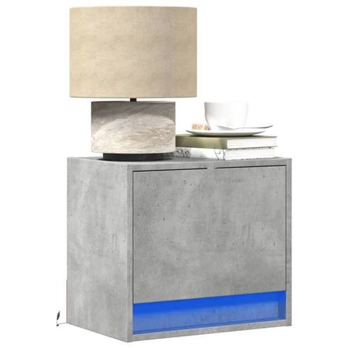 Non Communiqué Gris Vidaxl Tables De Chevet Murales Avec Lumières Led 2 Pcs Béton, Table De Chevet Flottante, Support De Téléphone, Table 852082