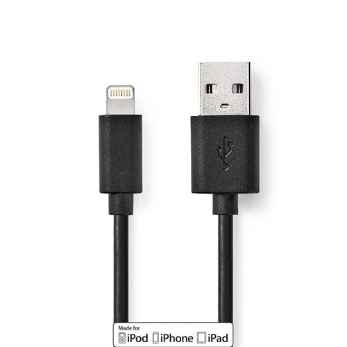 Nedis - Câble Lightning - Lightning mâle pour USB mâle - 1 m - noir - rond - pour Apple iPad/iPhone/iPod (Lightning)