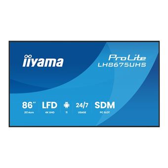 iiyama ProLite LH8675UHS-B2AG - Classe de diagonale 86" (85.6" visualisable) écran LCD rétro-éclairé par LED - signalisation numérique - avec lecteur multimédia intégré, SDM Slot PC - 4K UHD (2160p) 3840 x 2160 - noir (cadre), finition matte - 1