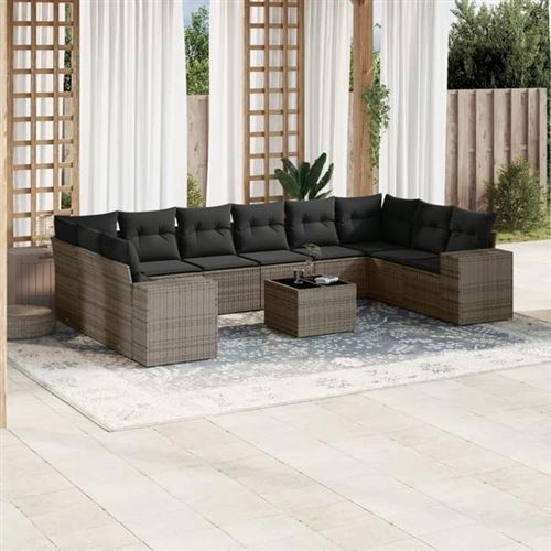 VIDAXL Salon de jardin modulable  gris 10 personnes resine tressee 62 x 62 x 69 11 pieces