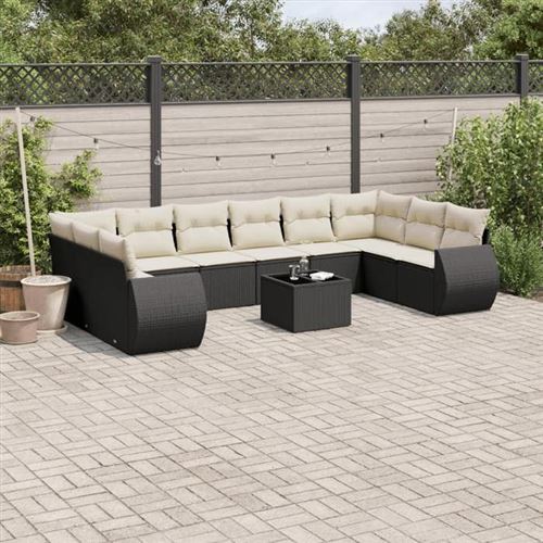 vidaXL 11-tlg. Garten-Sofagarnitur mit Kissen Schwarz Poly Rattan