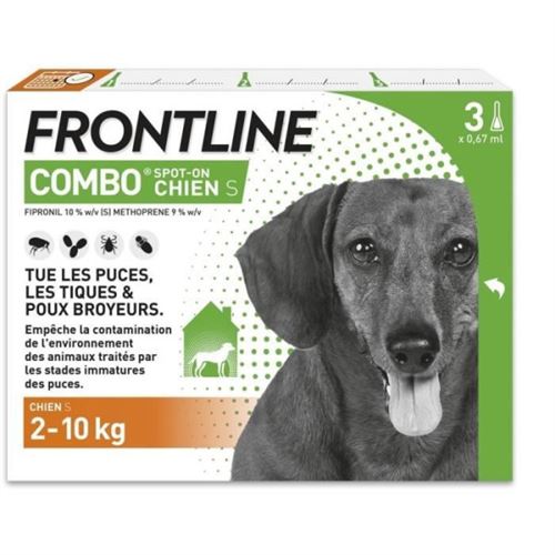 FRONTLINE 3 Pipettes antiparasitaires COMBO Chien - 2 à 10 kg -  Puces, tiques, poux broyeurs
