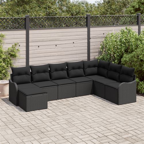 vidaXL - Salon de jardin - 8 pièces - Noir - Image 2