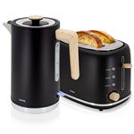 Ensemble petit déjeuner Briebe SKT1167BLK Nordic - Grille-pain 2 fentes - Bouilloire électrique 1.7L sans BPA - Noir