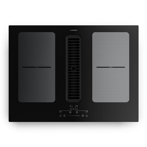 Plaque &agrave; induction avec hotte int&eacute;gr&eacute;e - Full House - 4 zones - Fonction Boost jusqu'&agrave; 7335 W - Noir