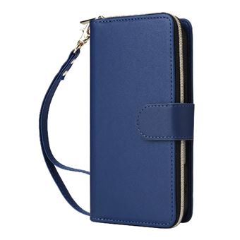 Portefeuille Étui Pour Samsung Galaxy A56 Cuir PU Fermeture Magnétique 9 Titulaire De La Carte Bandoulière Et Bracelet Poche À Fermeture Éclair FOXDOCK Bleu - 1