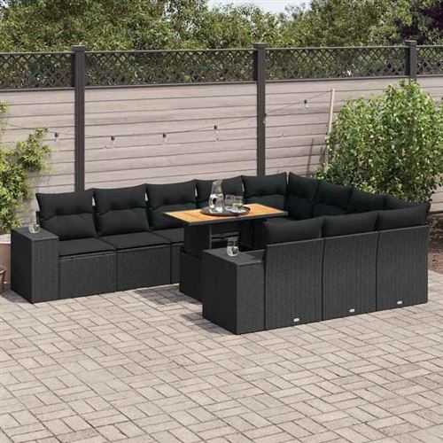 Non Communiqué Noir Vidaxl Salon De Jardin 10 Pcs Avec Coussins Résine Tressée Acacia 3327422