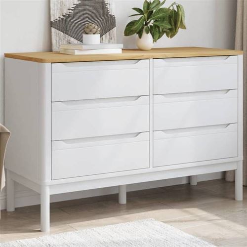 Commode floro blanc bois de pin massif