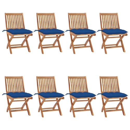 Non Communiqué Vidaxl Lot De 8 Chaises Pliables De Jardin Avec Coussins, Sièges De Terrasse, Chaises De Salle À Manger, Meubles De Patio Extérieur, Teck Solide