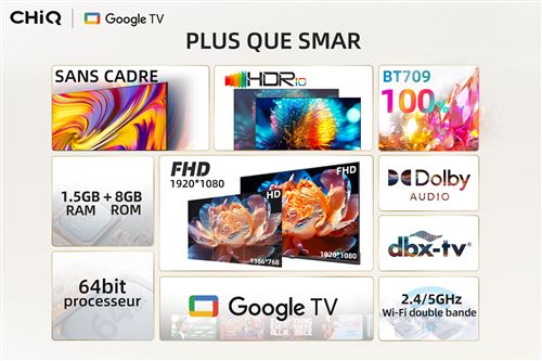 CHiQ Smart TV L40H7G 40 pouces Full HD 1080P Slim-Design Google TV  Télécommande à commande vocale - TV LED/LCD - Achat & prix