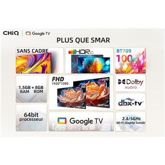 CHiQ Smart TV L40H7G 40 pouces Full HD 1080P Slim-Design Google TV