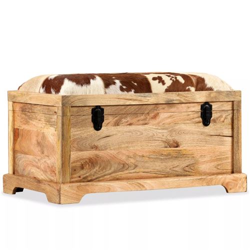 vidaXL Banc de rangement Cuir véritable Bois de manguier 80x44x44 cm