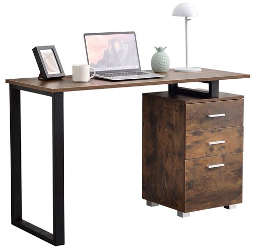 Bureau Stockton avec Plateau en MDF Cadre en Tubes d'acier et Colonne de rangement , Marron foncé
