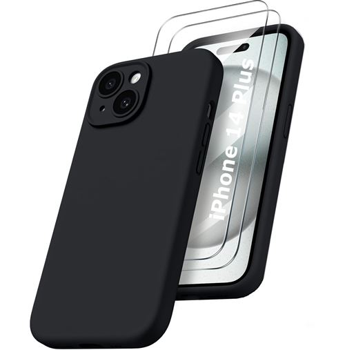 Coque Noir pour iPhone 14 Plus (6,7) et 2 Verres Trempé Film Protection Ecran Little Boutik®