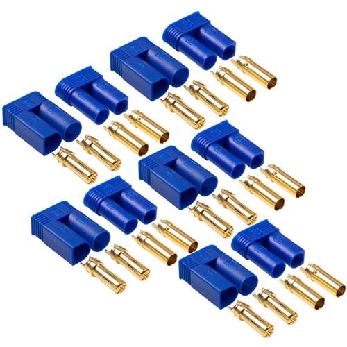 Ensemble de 5 Paires de Connecteurs EC5 Mâle-Femelle Haute Conductivité pour Modélisme RC Idéals pour Batteries Lipo, Bleu, Polyester