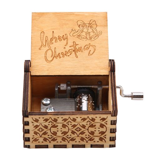 Boîte à musique mécanique en bois à manivelle - Joyeux Noël