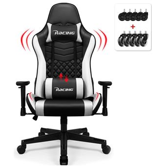Chaise Gaming 150KG, Ergonomique, Coussin Lombaire Appui-Tete et Accoudoirs Réglables, Assise de 56CM, 1 jeu de roues silencieuses - 1