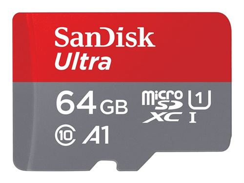 SanDisk Ultra - Carte mémoire flash (adaptateur microSDXC vers SD inclus(e)) - 64 Go - A1 / UHS-I U1 / Class10 - microSDXC UHS-I (pack de 2)