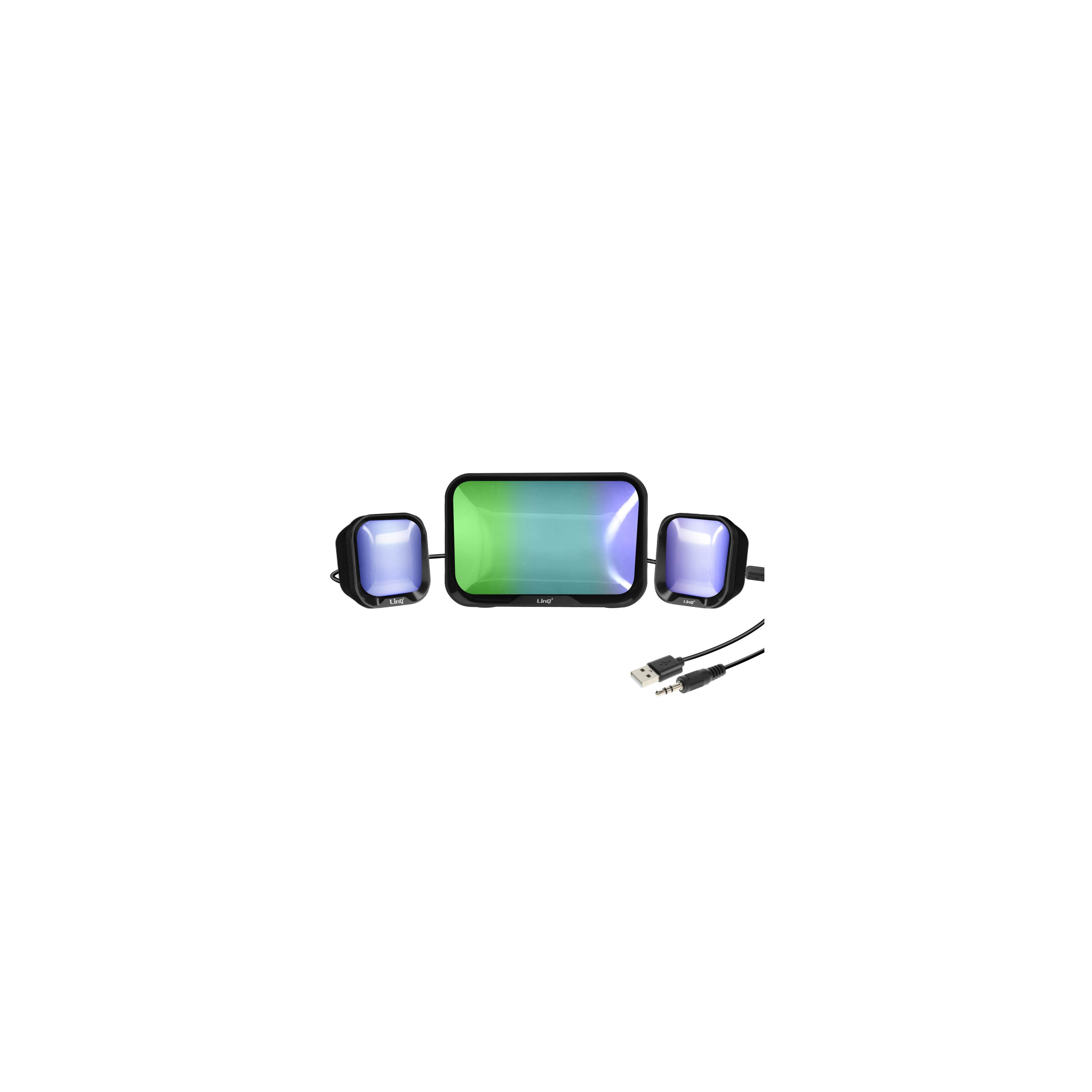 Enceintes PC/TV LinQ S8508 - Son Puissant, LED Colorées, Noir - Neuves