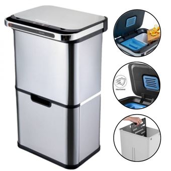 Poubelle cuisine automatique de tri à 4 compartiments - 60L - Inox SS304 - Piles ou batterie - 1