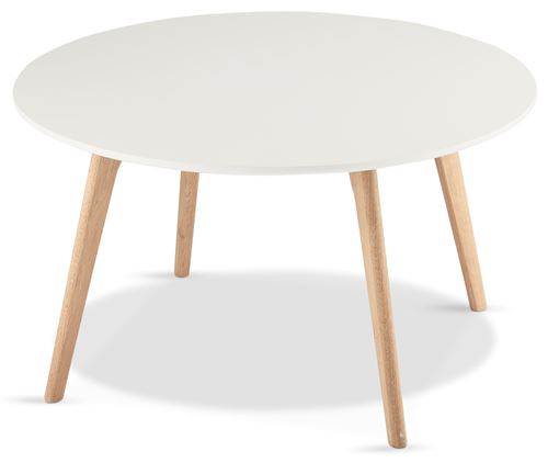 Ibbe Design Life Ronde Table Basse de Salon Style Moderne Skandinave Table de Salon Blanche , MDF et Bois Pieds en Bois Massif Chêne, 80x80x45 cm