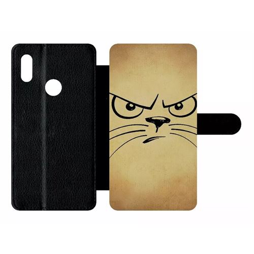 Etui My-Kase pour Y6S 2019 - smiley chat - Simili-cuir Noir