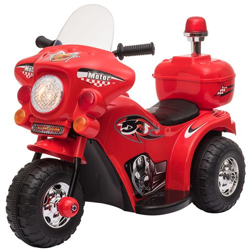 Moto scooter électrique pour enfants modèle policier 6 V 3 Km/h fonctions lumineuses et sonores top case rouge