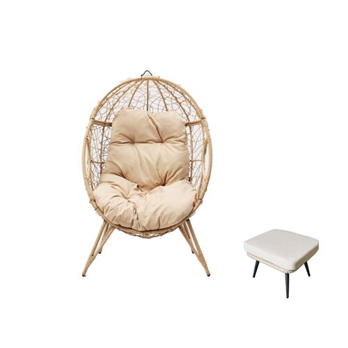 Non Communiqué Beige Ensemble D'extérieur : Fauteuil Suspendu Effet Rotin Et Repose-Pieds Avec Coussin Jane Concept Usine