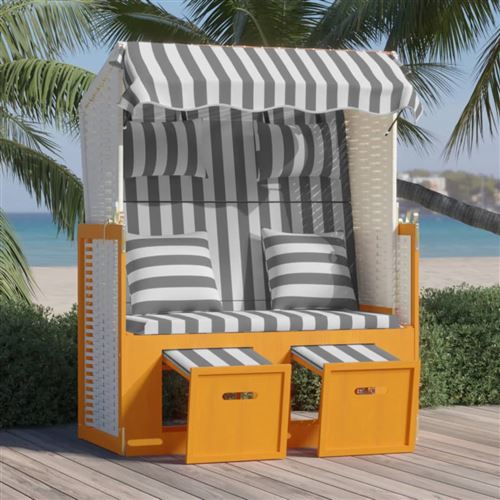 Strandkorb avec coussins Résine tressée bois solide Blanc gris
