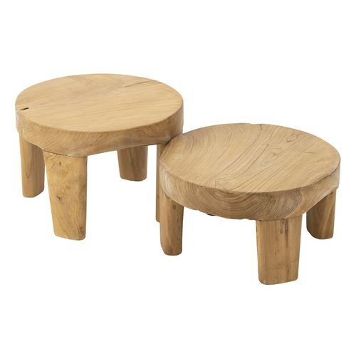 Mes Lot De 2 Tables Basses Rondes 28 Et 35 Cm En Teck Naturel - Plizu - Image 2