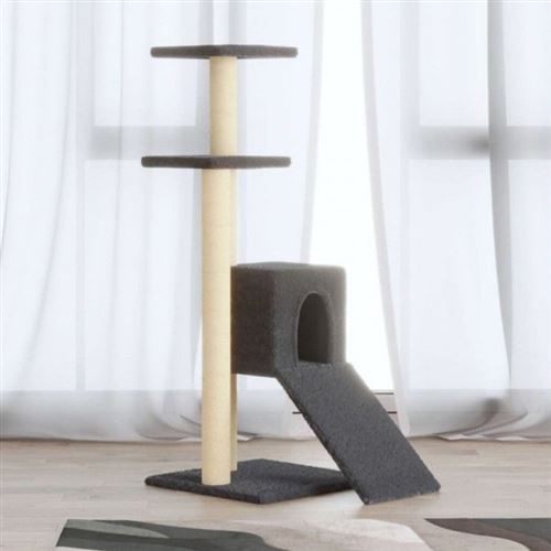 Arbre &agrave; chat Maison pour chat avec griffoirs en sisal Gris fonc&eacute; 92 cm vidaXL - Gris