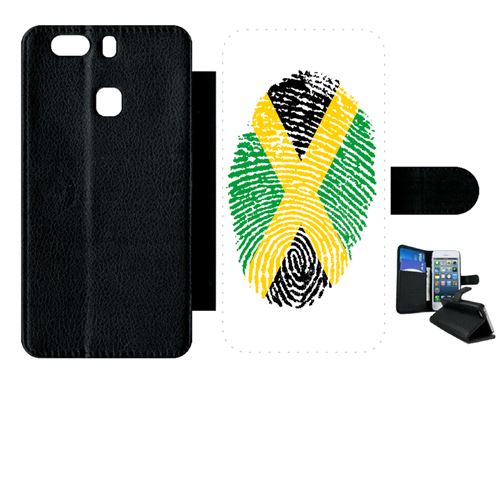 Etui My-Kase pour Ascend P9+ - empreinte digitale drapeau jamaica - Simili-cuir Noir
