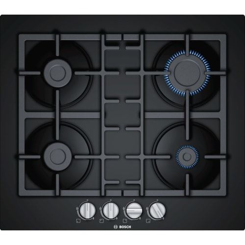 Bosch Serie | 4 PNP6B6B90 - Table de cuisson au gaz - 4 plaques de cuisson - Niche - largeur : 56 cm - profondeur : 48 cm - noir - avec garnitures noires, - lueur rouge - noir