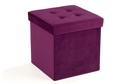 SQUARE Lot de 2 Poufs 30x30x30 cm en Velours Aubergine