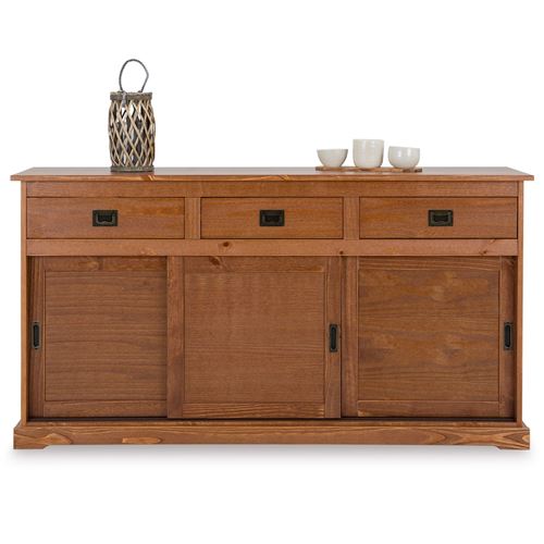 Buffet SAVONA en pin massif, 3 tiroirs et 3 portes, lasuré brun foncé