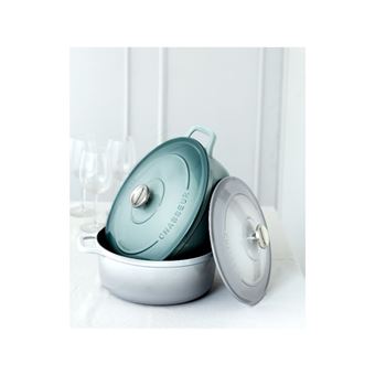 Cocotte En Fonte Bleue, Marmite Ronde Émaillée Avec Couvercle