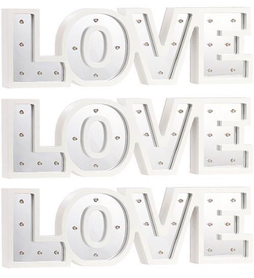 3 miroirs décoratifs lumineux sans fil LOVE avec fonction minuteur