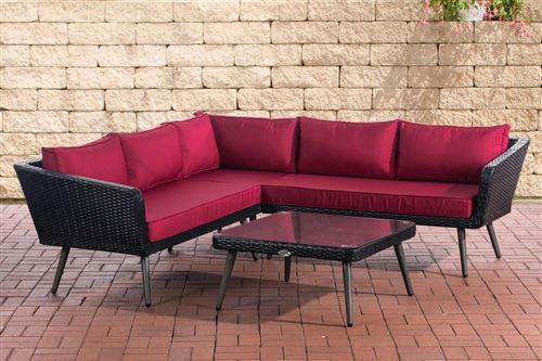 Canapé d'angle Skara Noir en polyrotin plat , Rouge rubis/40 cm (Dunkelgrau)