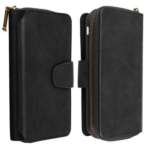 Avizar Étui pour iPhone 8 Plus / 7 Plus Portefeuille Cuir 2 en 1 Coque Détachable Noir
