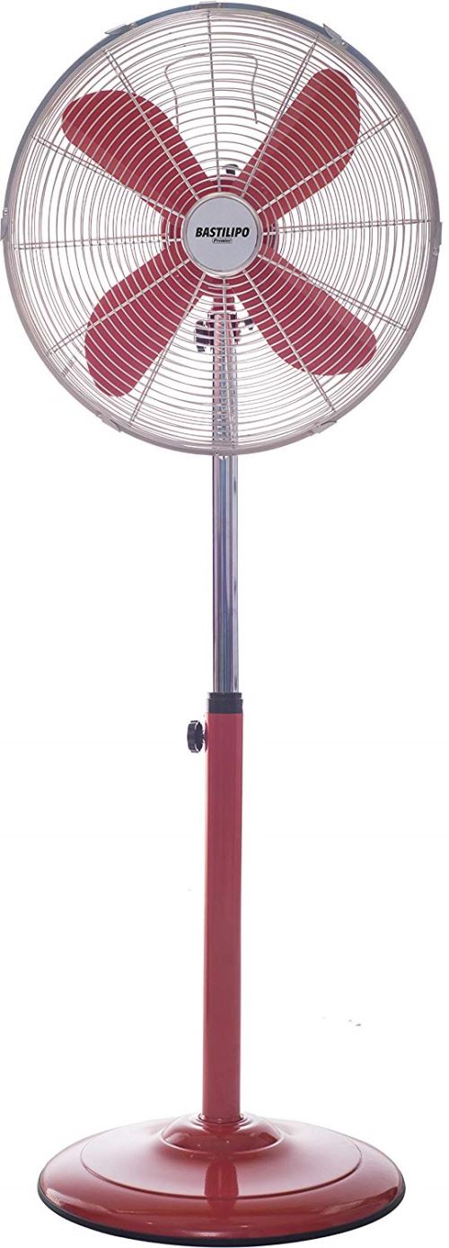 Bastilipo Palmier ventilateur sur pied rond, 50 W, Acier inoxydable, 3 vitesses, rouge [Classe énergétique B]