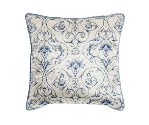 Coussin Velours Beige et Bleu Floral