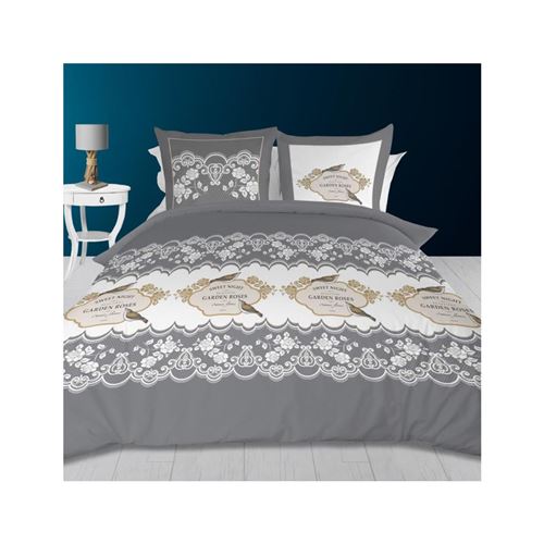 Parure housse de couette en coton 57 Fils/cm2 260X240 cm GARDEN anthracite par Soleil d'ocre